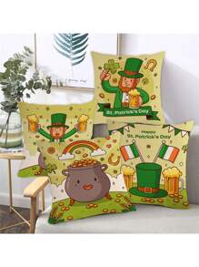 4 cái/bộ Ngày St. Patrick Cỏ ba lá , Mũ , Bia & Màu xanh lá Mô hình Gối trang trí Che phủ ( Gối Bên trong ) Đối với Nhà  Sofa Đồ trang trí - Màu tím - Xem 3