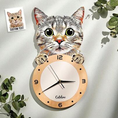 1 Pieza Reloj Minimalista Con Imagen Personalizada De Tu Mascota Perro/gato Y Nombre Redondo, Amo A Mi Perro/gato, Hermosos Relojes De Pared Personalizados Para Decoración Del Hogar En Sala De Estar, Taller U Oficina. Mejor Regalo Para La Nueva Casa, Felices Ideas De Regalos De Inauguración De La Casa, Aniversario De Bodas, Cumpleaños, Nueva Casa Por Primera Vez. Regalo Único De Madera Para Nuevos Propietarios - Aniversario, Cumpleaños, Regalo De Inauguración De La Casa, Boda, Paternidad - Perfecto Para Él/ella, Novio/novia, Esposo/esposa
