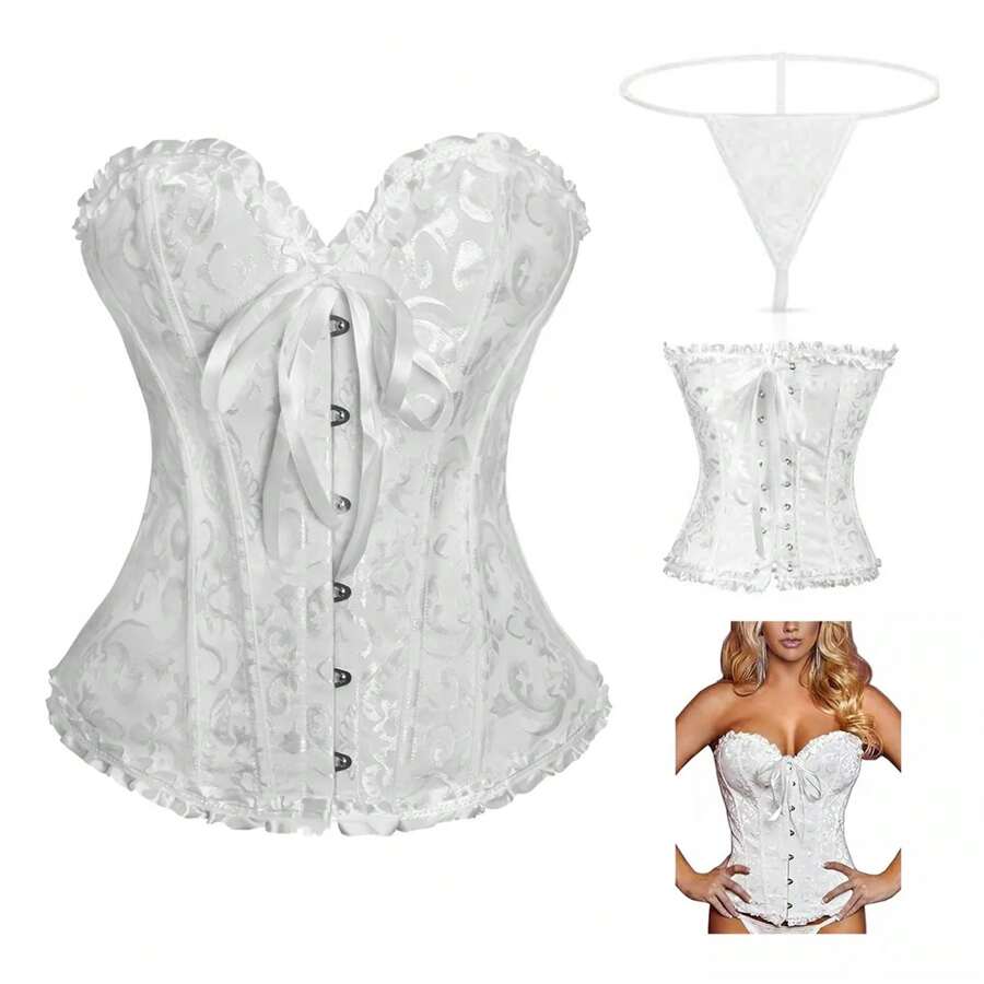 Corset Al Busto 12 Varillas Y 6 Corchetes Abdomen - Blanco - Ver 1