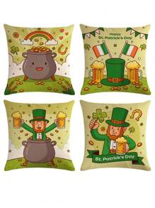 4 cái/bộ Ngày St. Patrick Cỏ ba lá , Mũ , Bia & Màu xanh lá Mô hình Gối trang trí Che phủ ( Gối Bên trong ) Đối với Nhà  Sofa Đồ trang trí - Màu tím - Xem 5
