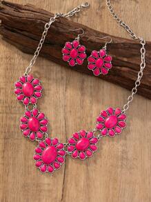 1 bộ Của phụ nữ Vintage Bohemian Phong cách đá Vòng cổ mặt dây chuyền & Hoa tai , Lý tưởng Đối với Kỳ nghỉ Hoặc Các bữa tiệc - Màu Hồng Tươi - Xem 1