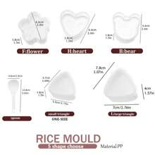 1pc/5pcs Rice Ball Mold - Featuring Triangle, Flower, Cartoon Bear, Heart Shape, Etc. - Diy Sushi Cake Pastry Mold - Single/Set - Clear - View 2