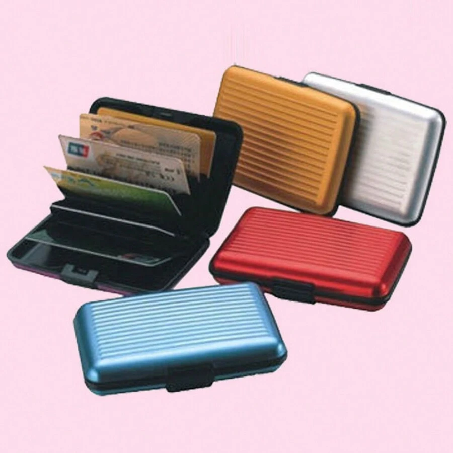 1pc Credit Card Case Name Card Holder Case Close-Fitting Card Case Striped Card Case ID Case - Blue - View 1