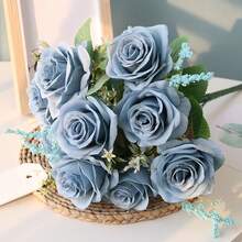 Artificial Blue Roses Flowers Silk Rose Flower Bouquet Home Garden Decoration Wedding Roses Pink - Multicolor - View 2