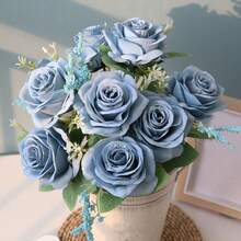 Artificial Blue Roses Flowers Silk Rose Flower Bouquet Home Garden Decoration Wedding Roses Pink - Multicolor - View 5