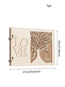 1 Miếng Bằng gỗ Lễ cưới Sổ lưu bút Với Love Hoa văn cây , Cho đám cưới , Lễ đính hôn , Khách mời - Màu Khaki - Xem 3