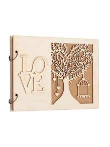 1 Miếng Bằng gỗ Lễ cưới Sổ lưu bút Với Love Hoa văn cây , Cho đám cưới , Lễ đính hôn , Khách mời - Màu Khaki - Xem 1