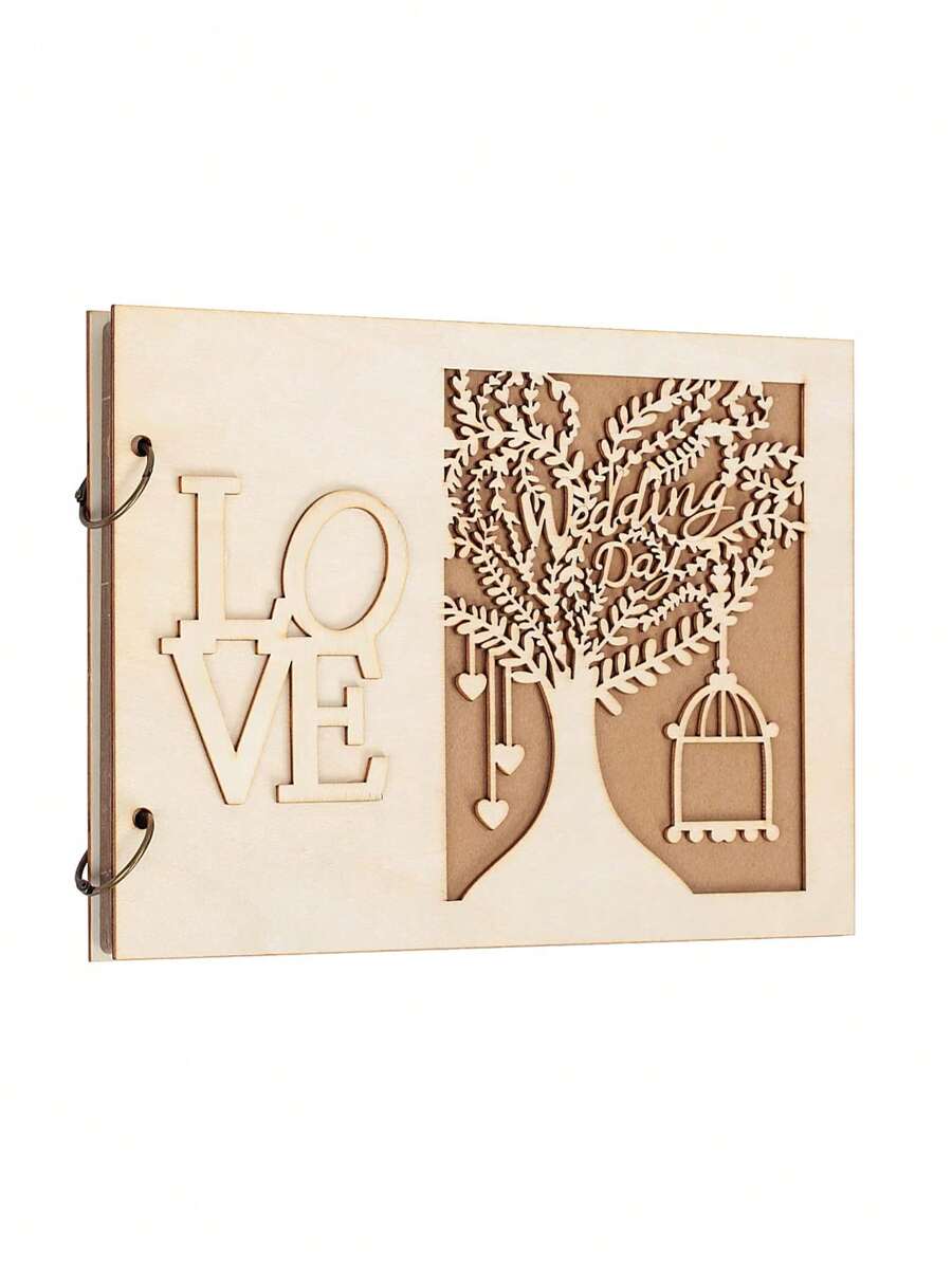 1 Miếng Bằng gỗ Lễ cưới Sổ lưu bút Với Love Hoa văn cây , Cho đám cưới , Lễ đính hôn , Khách mời - Màu Khaki - Xem 1
