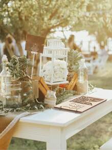 1 Miếng Bằng gỗ Lễ cưới Sổ lưu bút Với Love Hoa văn cây , Cho đám cưới , Lễ đính hôn , Khách mời - Màu Khaki - Xem 2