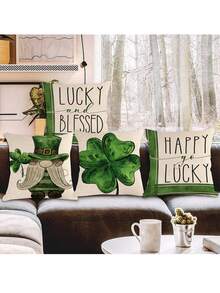 4 cái/bộ Ngày St. Patrick Four-leaf Clover Màu xanh lá Mũ Hoa văn kẻ sọc Trang trí Vỏ gối ( Gối Cốt lõi Không bao gồm ) Đối với Nhà  Sofa Đồ trang trí - Nhiều màu - Xem 1