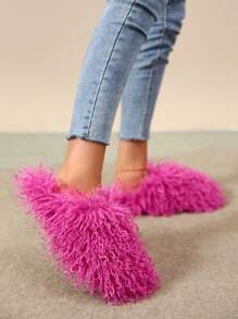 Women's Winter Plush Slipper, Home Soft Cozy Fluffy Slides In Rose Red - Hot Pink - View 4