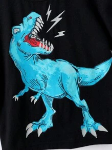 少年時尚恐龍咆哮夜光圓領短袖T恤，春夏 - 黑色 - 查看 5