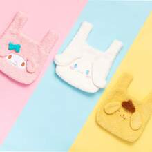 Miniso Torba na zakupy Sanrio Pompompurin ze sztucznego futra jagnięcego, uroczy nadruk z kreskówek i puszysta faktura, składana konstrukcja ułatwiająca przechowywanie, odpowiednia do zakupów w supermarkecie, noszenia prezentów i wycieczek w stylu kawaii (1 szt.)