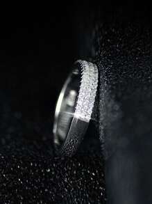 1pc Bridal Fashionable Women's Micro Paved Cubic Zirconia Ring, Daily All-Match Accessory Hand Ornament Party - Silver - View 5