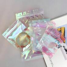 50入組全息陰陽設計自封袋,食品收納袋,耳環和項鍊珠寶塑料袋,彩虹鋁箔設計袋,分類和收納袋 - 50個彩 虹膜 - 查看 2