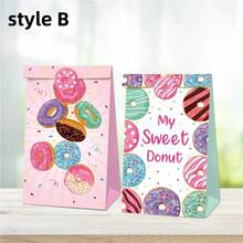 7pcs Exquisite Small Chrysanthemum And Donut Patterned Kraft Paper Bag With Stickers, Party Gift Bag - Multicolor - View 7