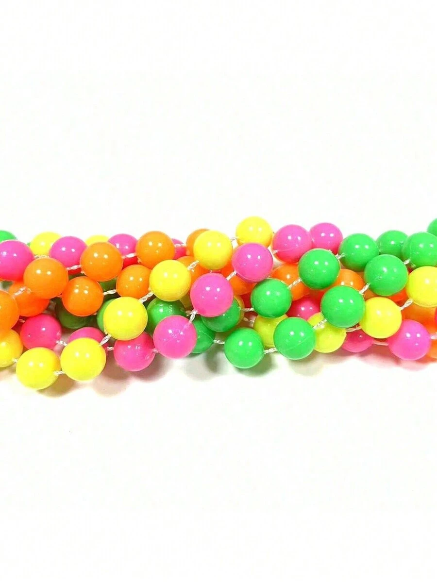 4pcs/Pack 33.07 Inches Neon Plastic Beaded Necklace, 80s Disco Costume Party Accessory - Multicolor - View 1