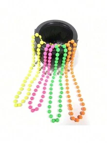 4pcs/Pack 33.07 Inches Neon Plastic Beaded Necklace, 80s Disco Costume Party Accessory - Multicolor - View 3