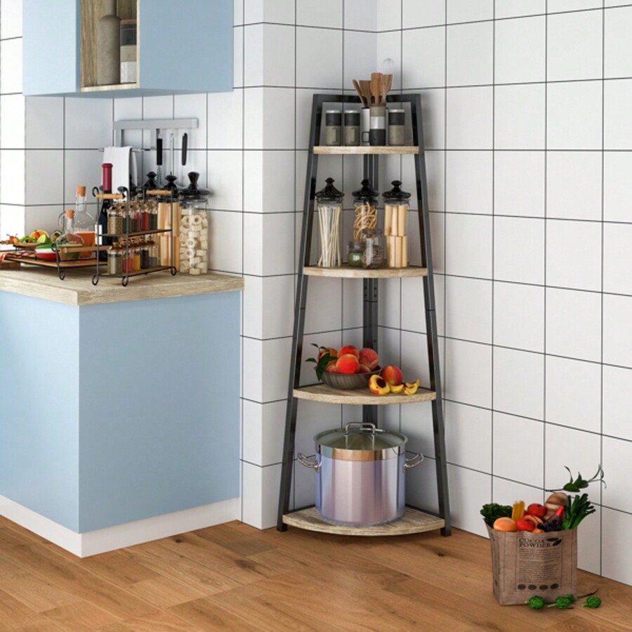 4-Tier Corner Shelf, Triangular Shelf For Cubicle Bookshelf For Living ...