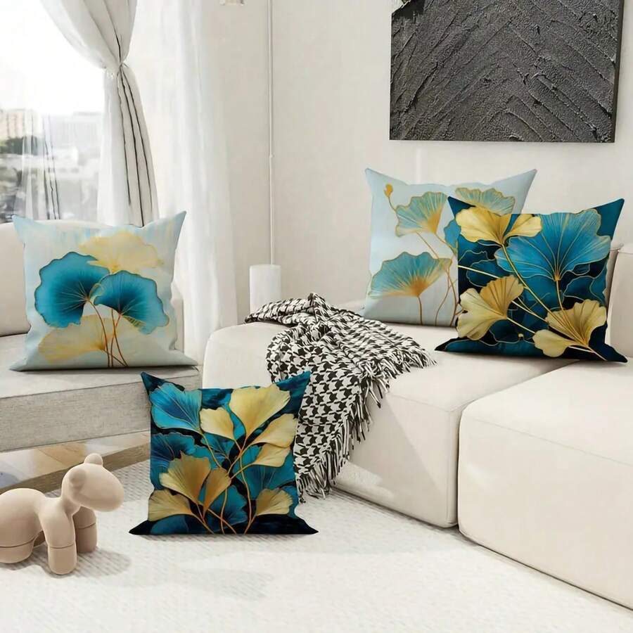 4pcs Phong cách mới Đúng mốt Lanh Vỏ gối Với Thực vật & Hoa In hoa 18x18 Inch , Mềm mại , Sang trọng , Thích hợp Đối với Nhiều loại Cài đặt Như Phòng khách , Văn phòng , Nhà  Trang trí Nắp đệm - Nhiều màu - Xem 1