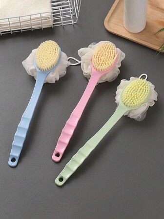 1入組長柄柔軟刷毛的2合1沐浴刷，適用於背部擦洗和全身清洗