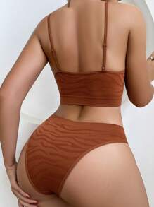Women's Comfortable Seamless Breathable Zebra Pattern Underwear Set, Lingerie - Rust Brown - View 2