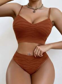 Women's Comfortable Seamless Breathable Zebra Pattern Underwear Set, Lingerie - Rust Brown - View 3