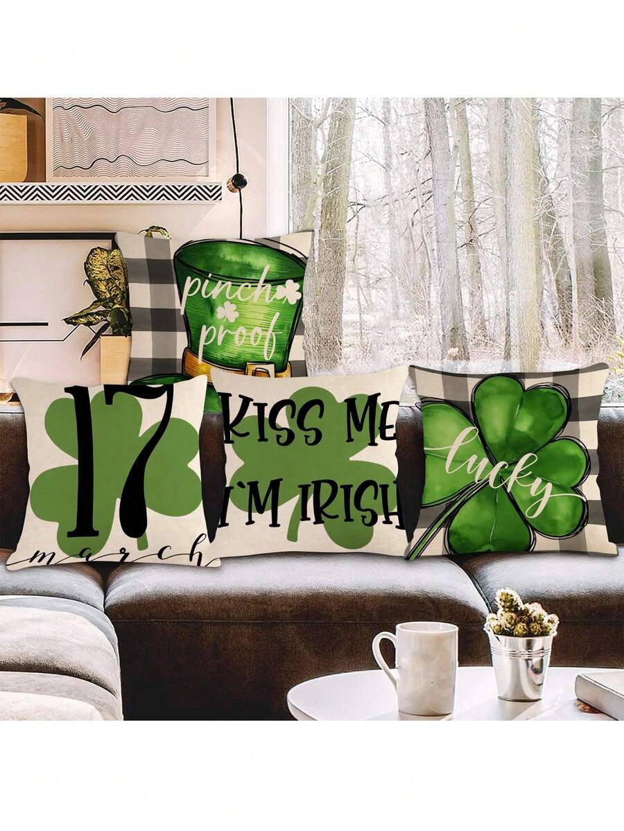 4 cái/bộ Ngày St. Patrick Cỏ ba lá Mô hình Trang trí Vỏ gối ( Không có Cái gối ) Đối với Đồ trang trí - Đỏ - Xem 1