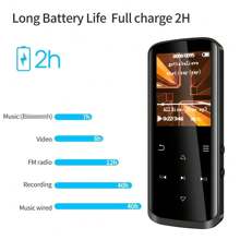 隨身高保真MP3播放器，具有無損音質和內置揚聲器、FM收音機、觸摸按鍵，支持高達128GB的存儲容量（黑色） - 黑色 - 查看 5