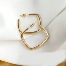 2024 Mới Đúng mốt Hoa tai hình học , Đơn giản Và Thanh lịch , Tròn Mặt Giảm béo Tai Đai sắt & Trụ - Vàng - Xem 4