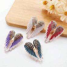 1PC Classic Rhinestone Angel Wings Brooch Pins Sparkling Jewelry Gift Feather Designer Brooches - Red - View 4