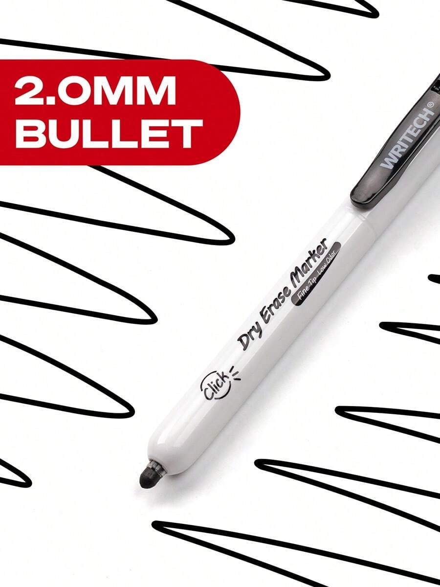 WRITECH Retractable Dry Erase Markers Fine Point Clickable Black