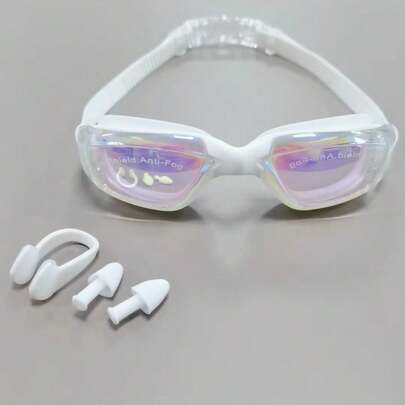 1pc Adult Women Swim Goggles - Fashionable,Cool, Waterproof, And Anti-Fogging, With 1pair Swim Waterproof Ear Plugs And 1pc Swim Nose Clip - Suitable For Water Sports, Diving, Beach Essentials, Beach Accessories, Pool Float