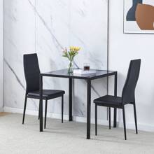 Dining Room Set, Black Glass Dining Table With Chairs, 75x75 Cm Square Glass Table And Chairs For Small Room - Black - View 9