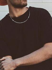 Vintage Gothic & Punk Style Square Paper Clip Design Chunky Chain Clavicle Necklace, Unisex Jewelry Gift, Silver Stainless Steel Fashionable Ins-Style Collarbone Chain For Men & Women