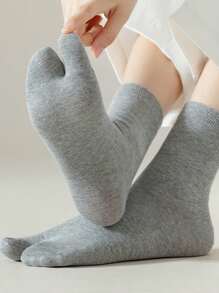 6 paires de chaussettes séparatrices d'orteils pour femmes, noires, blanches, grises, chaussettes sans talon à deux orteils, style japonais, chaussettes mi-mollet pour sabots, automne - Multicolore - Voir 4