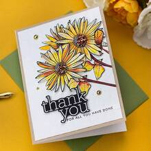 Sunflower Leaf Clear Stamp Making Card, DIY Photo Scrapbook Card Album, Wild Chrysanthemum Background Scrapbook Rubber Stamp. - White - View 3