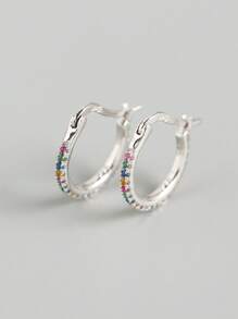 1對/2入組純銀s925 Ins風格極簡主義多彩cz鋪嵌耳環,精緻多用途耳飾品 - 耳環 - 查看 11