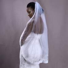 1pc Bridal Veil With Lace, Beading And Pearl Details, Soft Tulle, Fingertip Length, Suitable For Wedding And Banquet, Comes With Comb - V168 - View 4