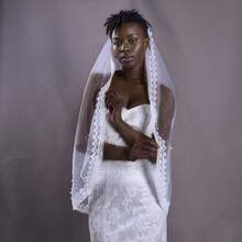 1pc Bridal Veil With Lace, Beading And Pearl Details, Soft Tulle, Fingertip Length, Suitable For Wedding And Banquet, Comes With Comb - V168 - View 5