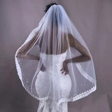 1pc Bridal Veil With Lace, Beading And Pearl Details, Soft Tulle, Fingertip Length, Suitable For Wedding And Banquet, Comes With Comb - V168 - View 3