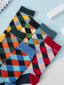 6雙男士個性化有趣的條紋&蜘蛛網&三角形設計中筒襪,適用於日常商務休閒穿著 - 彩色 - 查看 4