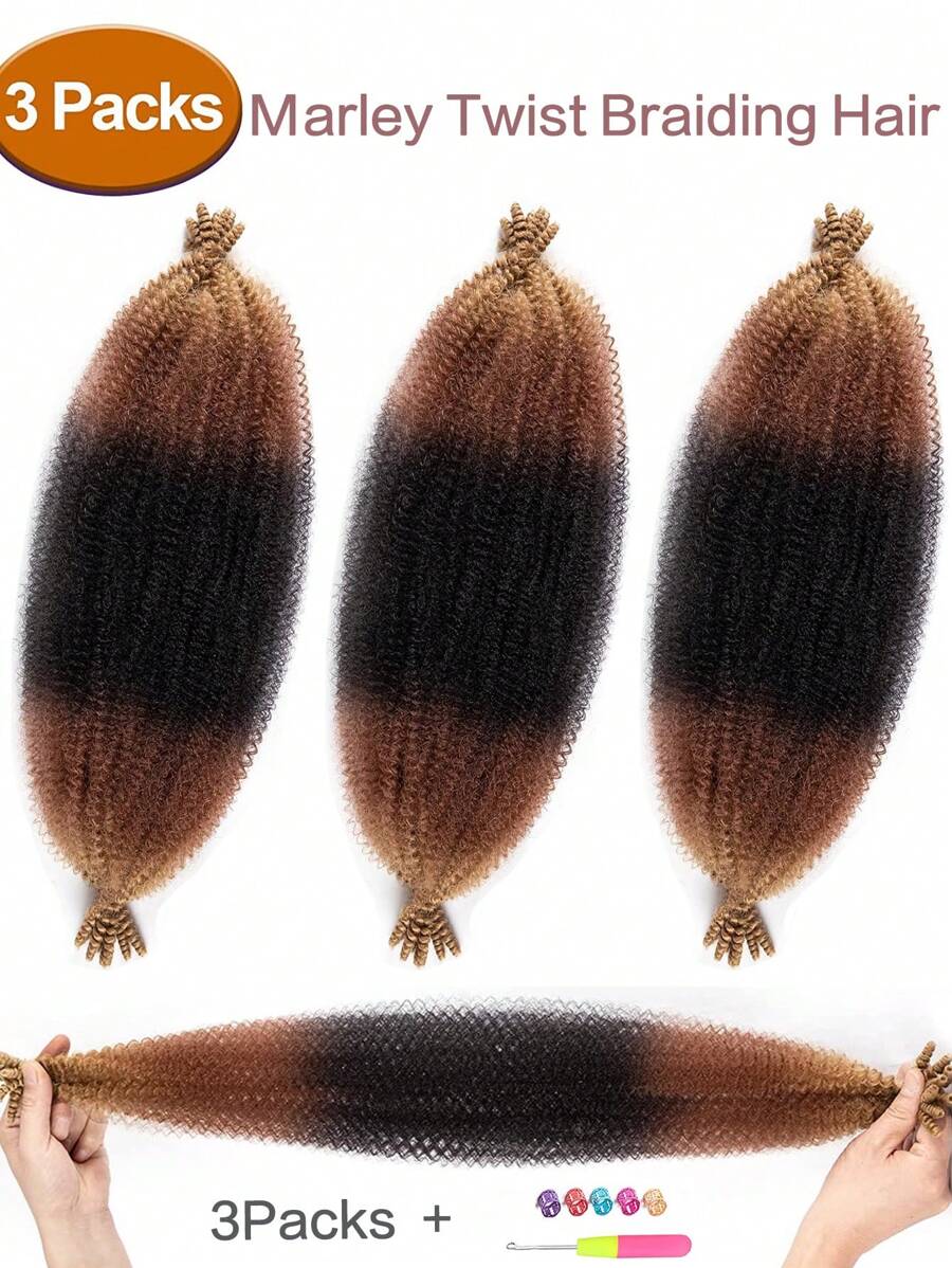 1/3Packs Springy Afro Twist Hair 1B/30/27 Ombre Marley Braiding Hair, Ombre Kinky Twist Hair For Braiding, Marley Twist Braiding Hair - Multicolor - View 1