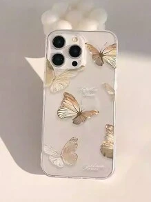 Gucadi 透明手机壳，饰有三个粉色蝴蝶结，兼容 、华为、三星，国际版，非国内版 - 彩色 - 查看 1