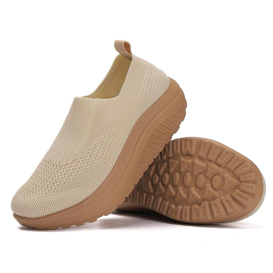 Women's Breathable Loose Fit Mesh Casual Sports Shoes - Beige - View 1