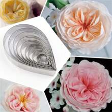 10pcs/Set Stainless Steel English Flower Fondant Mold Set, Including Waterdrop Rose Shape & Austin Rose Shape Sugarcraft Cake Decorating Tools - Silver - View 1