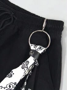 1 pièce Serviette de taille style Hip-hop avec imprimé de fruits et fleurs et chaîne, streetwear pour hommes, cadeau pour la fête des pères, école