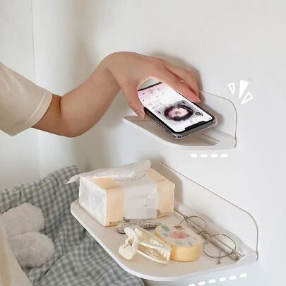 1個可摺疊的塑料浮動牆掛式貯物架,不需要鑽孔,適用於浴室,臥室,毛巾和衣物儲存