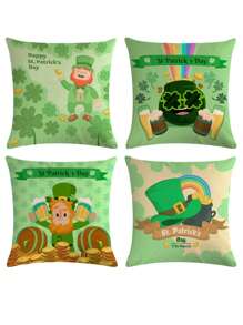 4 cái/bộ Ngày St. Patrick & lễ Phục sinh Thỏ & Cỏ ba lá & Màu xanh lá Mũ đồ họa Trang trí Vỏ gối Không có Cái gối , Thích hợp Đối với Gia đình Sofa Đồ trang trí - Đỏ - Xem 5