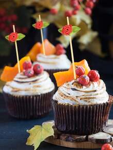 100 件红玫瑰花朵鸡尾酒签 4.7 英寸，精美开胃牙签，手工竹制开胃菜水果串食物签，适用于婚礼母亲节日派对食物水果装饰，适用于万圣节或圣诞节派对